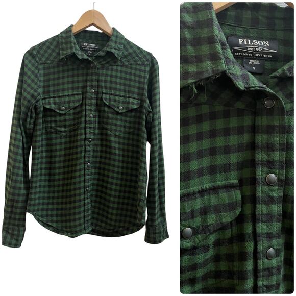 Filson Women’s Flaw Modal Wool Blend Green Black Plaid Button Down Shirt Small - Picture 14 of 14